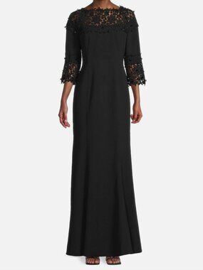 Shani Women's Black Embellished Crepe-Lace Boatneck Gown Dress Size 8
